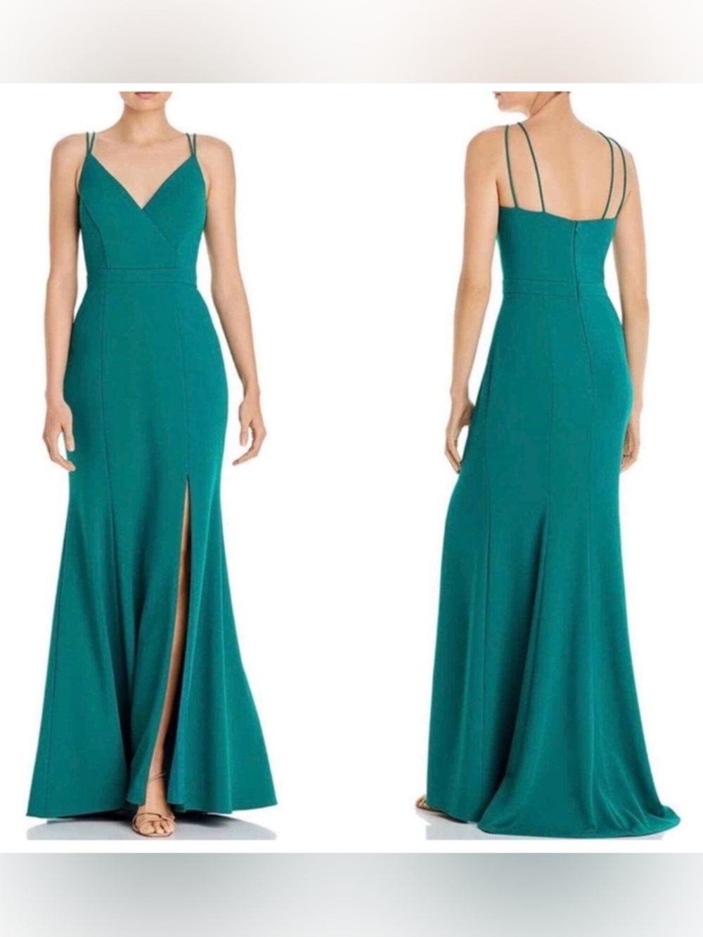 Aqua Teal Double-Strap V-Neck Maxi Dress
